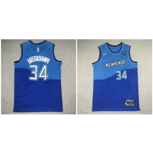 NBA Bucks 34 Giannis Antetokounmpo Blue 2021 City Men Jersey