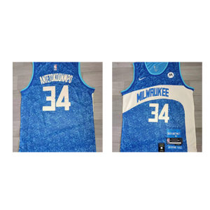 NBA Bucks 34 Giannis Antetokounmpo Blue 2023-24 City Nike Men Jersey