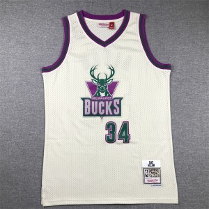 NBA Bucks 34 Giannis Antetokounmpo Cream Throwback Men Jersey