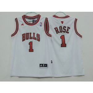 NBA Bulls 1 Derrick Rose White Youth Jersey 1