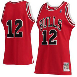 NBA Bulls 12 Michael Jordan Mitchell & Ness Red Hardwood Classics Men Jersey