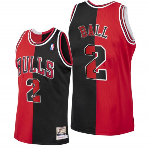 NBA Bulls 2 Lonzo Ball Red Black Split Throwback Men Jersey