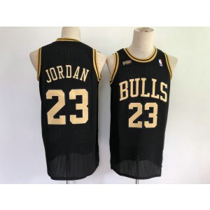 NBA Bulls 23 Jordan Black Gold Men Jersey