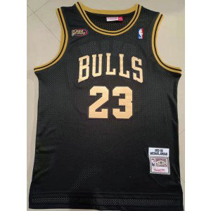 NBA Bulls 23 Jordan Black Gold Throwback Men Jersey
