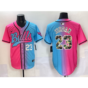 NBA Bulls 23 Jordan Blue Pink Camo Baseball Vapor Limited Men Jersey