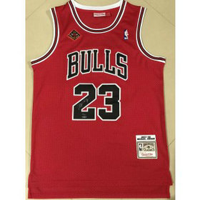 NBA Bulls 23 Jordan Red Autographed Throwback Men Jersey