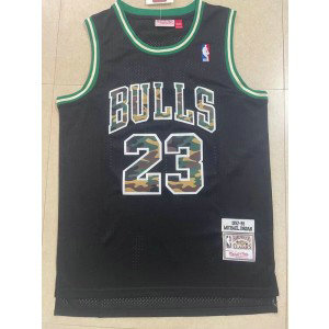 NBA Bulls 23 Michael Jordan Black Camo Throwback Men Jersey