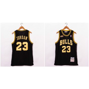 NBA Bulls 23 Michael Jordan Black Gold Nike Men Jersey 1