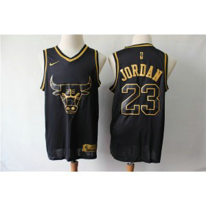 NBA Bulls 23 Michael Jordan Black Gold Nike Men Jersey 2