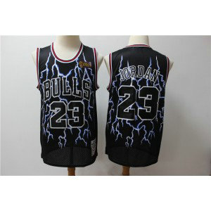 NBA Bulls 23 Michael Jordan Black Hardwood Classics Lightning Limited Edition Men Jersey