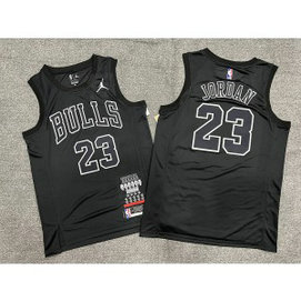 NBA Bulls 23 Michael Jordan Black MVP Jordan Men Jersey