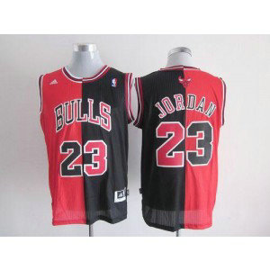 NBA Bulls 23 Michael Jordan Black Red Split Men Jersey