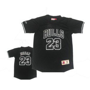 NBA Bulls 23 Michael Jordan Black Short Sleeve Mitchell & Ness Men Jersey