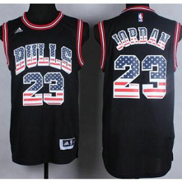 NBA Bulls 23 Michael Jordan Black USA Flag Men Jersey