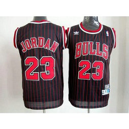 NBA Bulls 23 Michael Jordan Black With Red Strip Throwback Men Jersey