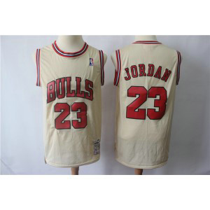 NBA Bulls 23 Michael Jordan Cream Hardwood Classics Men Jersey