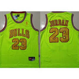 NBA Bulls 23 Michael Jordan Fluorescent Green Nike Mesh Men Jersey