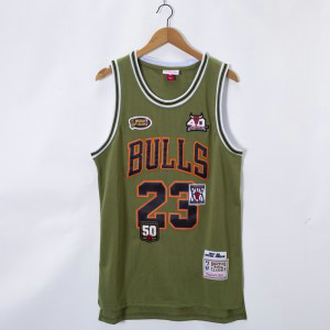 NBA Bulls 23 Michael Jordan Olive Hardwood Classics Men Jersey