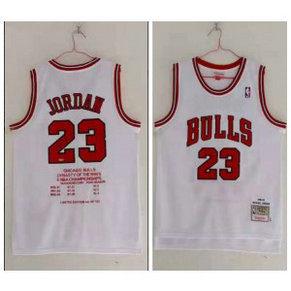 NBA Bulls 23 Michael Jordan Red 1995-98 White Champion Men Jersey