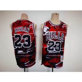 NBA Bulls 23 Michael Jordan Red Black Fashion Men Jersey
