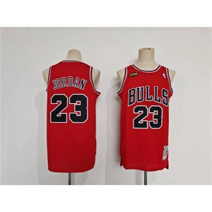 NBA Bulls 23 Michael Jordan Red Hardwood Classics Men Jersey