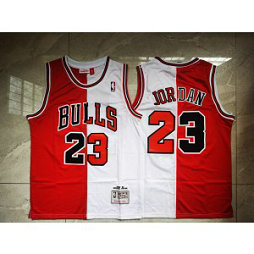 NBA Bulls 23 Michael Jordan Split White Red 1996-97 Hardwood Classics Mesh Men Jersey