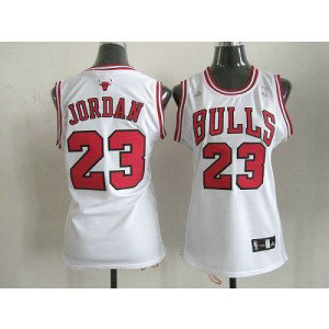 NBA Bulls 23 Michael Jordan White Home Women Jersey