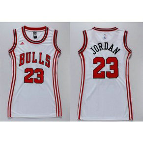 NBA Bulls 23 Michael Jordan White Print Dress Women Jersey