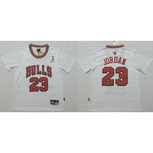 NBA Bulls 23 Michael Jordan White Short Sleeve Men Jersey