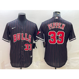 NBA Bulls 33 Scottie Pippen Balck Baseball Nike Men Jersey