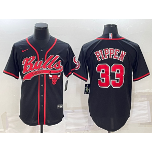 NBA Bulls 33 Scottie Pippen Black Baseball Men Jersey