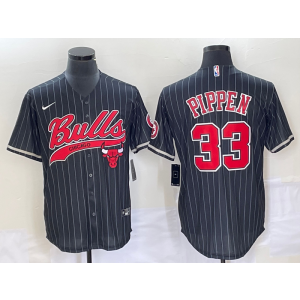 NBA Bulls 33 Scottie Pippen Black Baseball Nike Men Jersey