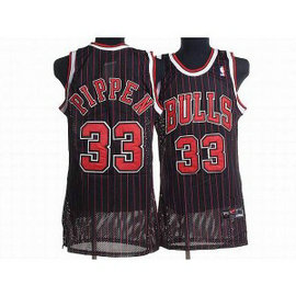 NBA Bulls 33 Scottie Pippen Black Red Strip Men Jersey
