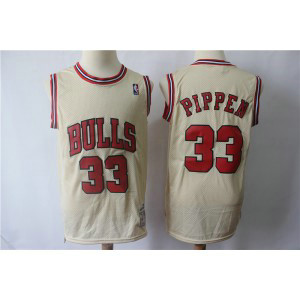 NBA Bulls 33 Scottie Pippen Cream Hardwood Classics Men Jersey