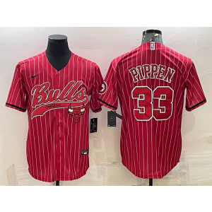 NBA Bulls 33 Scottie Pippen Red Baseball Men Jersey