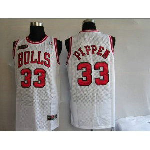 NBA Bulls 33 Scottie Pippen White Champion Patch Men Jersey