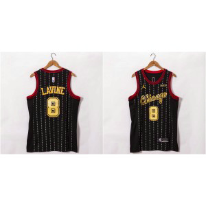 NBA Bulls 8 Zach Lavine Black Gold Nike Men Jersey