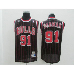 NBA Bulls 91 Dennis Rodman Black Mesh Hardwood Classics Men Jersey