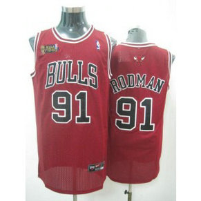 NBA Bulls 91 Dennis Rodman Red Final Patch Men Jersey