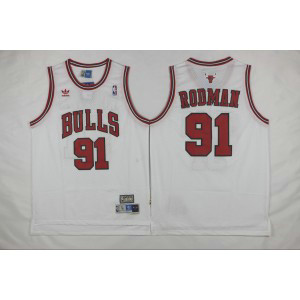 NBA Bulls 91 Dennis Rodman White Mesh Hardwood Classics Men Jersey
