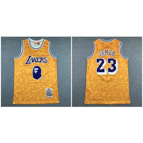 NBA Bulls Bape 23 Michael Jordan Yellow 1996-97 Hardwood Classics Men Jersey