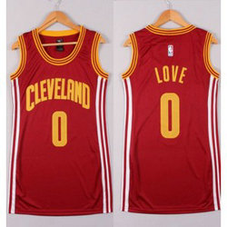 NBA Cavaliers 0 Kevin Love Red Print Dress Women Jersey