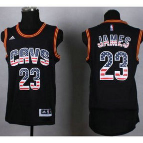 NBA Cavaliers 23 LeBron James Black USA Flag Men Jersey