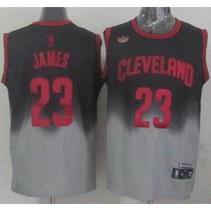 NBA Cavaliers 23 LeBron James Black With Grey Fadeaway Men Jersey