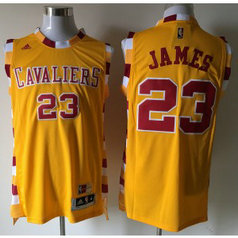 NBA Cavaliers 23 LeBron James Gold Throwback Classic Men Jersey