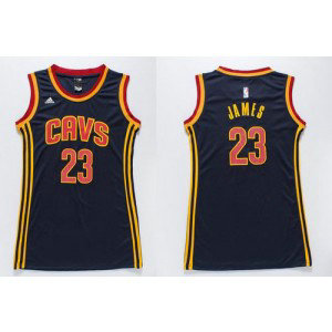 NBA Cavaliers 23 LeBron James Navy Blue Print Dress Women Jersey