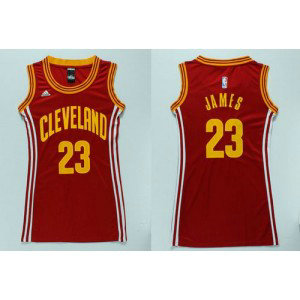 NBA Cavaliers 23 LeBron James Red Print Dress Women Jersey