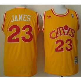 NBA Cavaliers 23 LeBron James Yellow CAVS Throwback Men Jersey