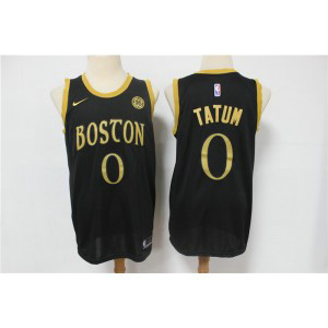NBA Celtics 0 Jayson Tatum Black Gold Men Jersey