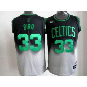 NBA Celtics 33 Larry Bird Black Grey Fadeaway Men Jersey